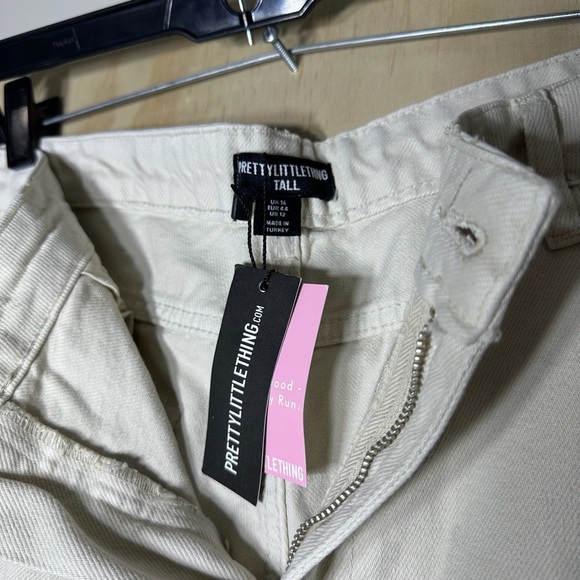 Pretty Little Thing Tall Seam Detail Wide Leg Jeans Stone Light Wash Size US 12 - Picture 5 of 9
